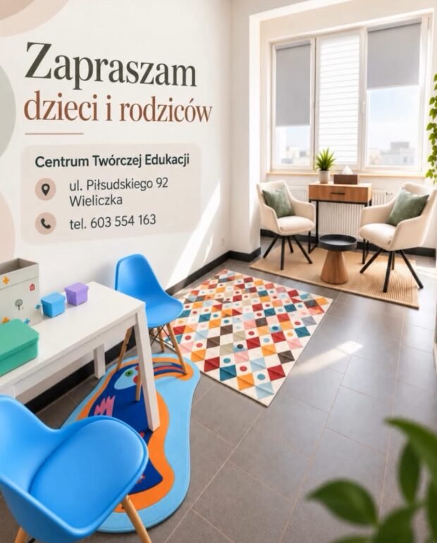 Gabinet Anny Beliczyńskiej-Kuźby w Centrum Twórczej Edukacji w Wieliczce, z miejscem dla dzieci i rodziców